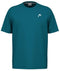 The HEAD Slice II Men's Padel T-Shirt in teal features a small white chest logo, a round neckline, and relaxed fit. Made from polyester interlock fabric, it incorporates Moisture Transfer Microfiber technology for superior comfort.