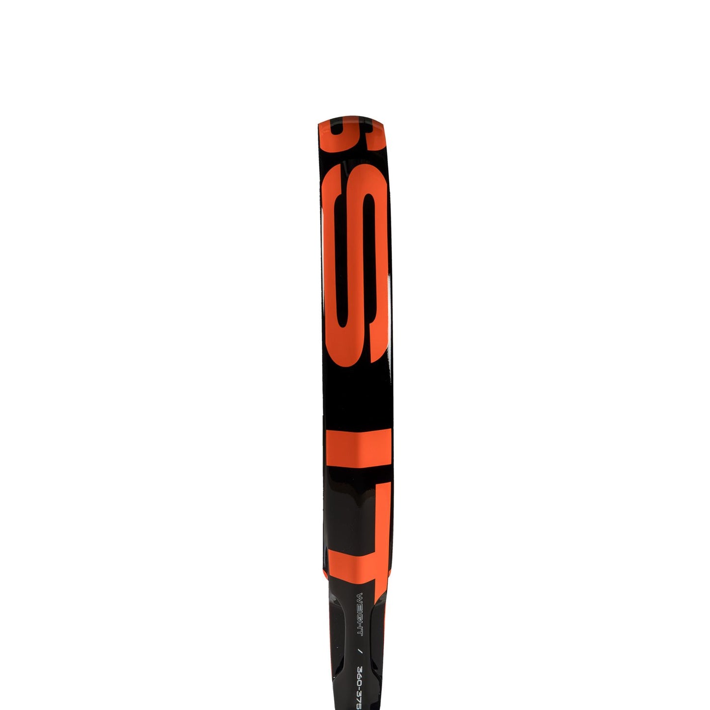 A black and orange ADIDAS Cross It Team 3.4 Padel Racket is shown standing vertically against a white background, highlighting its bold design and dynamic air flow features, with partially visible letters, showcasing its advanced-level build.