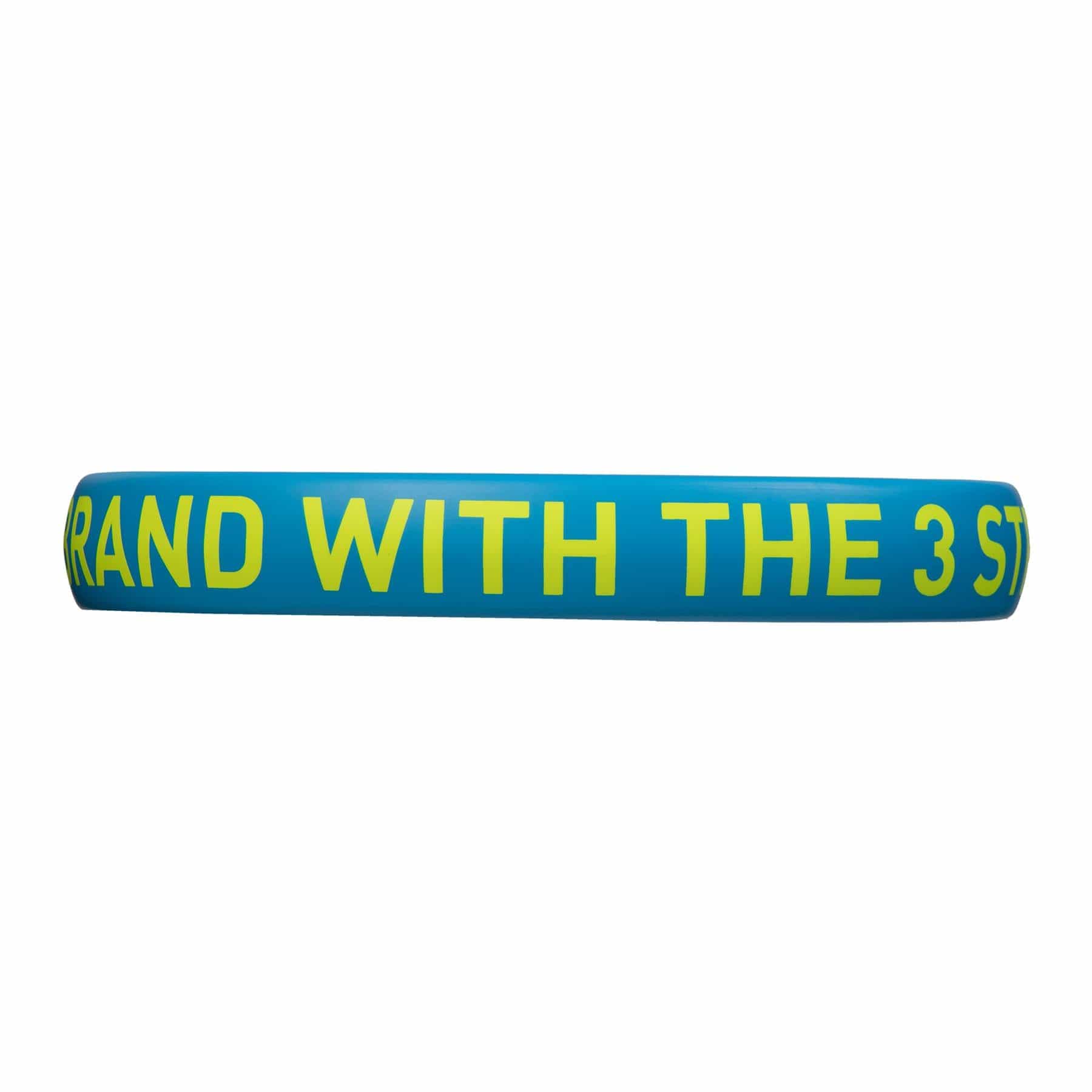 Showcasing a seamless mix of style and comfort, this blue wristband with yellow text reading "THE BRAND WITH THE 3 ST" is ideal for beginner-friendly outings. Pair it with your ADIDAS Drive 3.3 Padel Racket - Blue or enjoy the soft performance of your EVA gear to add a sporty touch to your ensemble.