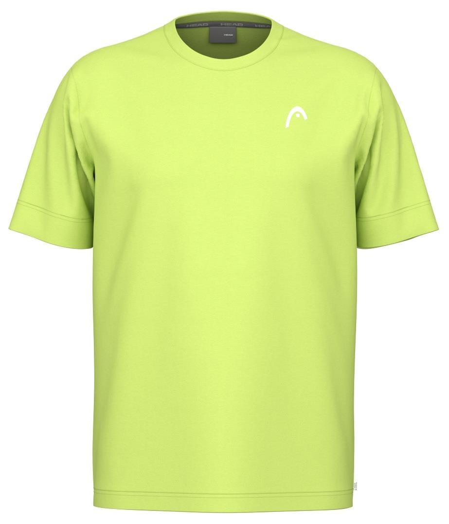 The HEAD Slice II Men's Padel T-Shirt - LL in lime green features short sleeves, a round neckline, and a small white logo on the left chest. Crafted from 100% polyester interlock with Moisture Transfer Microfiber technology, it offers enhanced comfort and style.