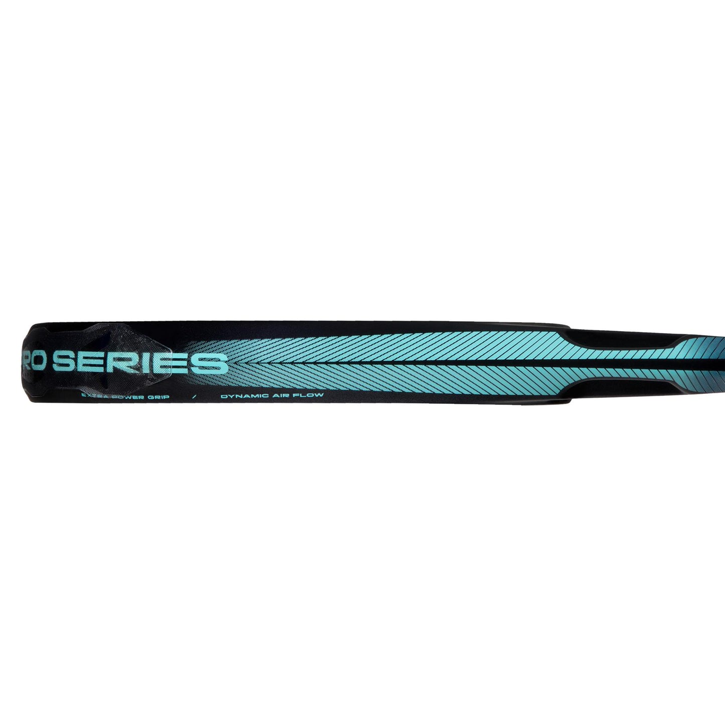 Close-up of a black padel racket with "ADIDAS" branding, featuring dynamic lines for a sleek look. The design is enhanced by advanced technology for lightweight control.