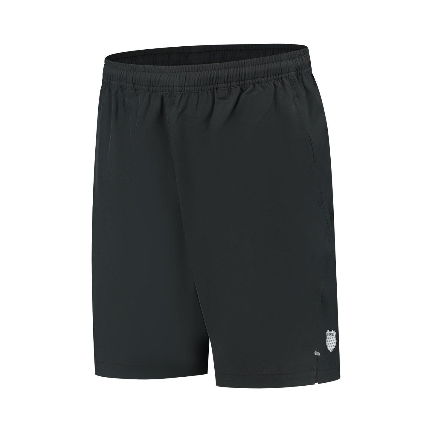 K-Swiss Hypercourt 7" Mens Padel Shorts 2 in black are made from four-way stretch polyester, featuring an elastic waistband and a discreet logo near the hem. Designed for comfort and style, these minimalist shorts are perfect for sports or casual wear.