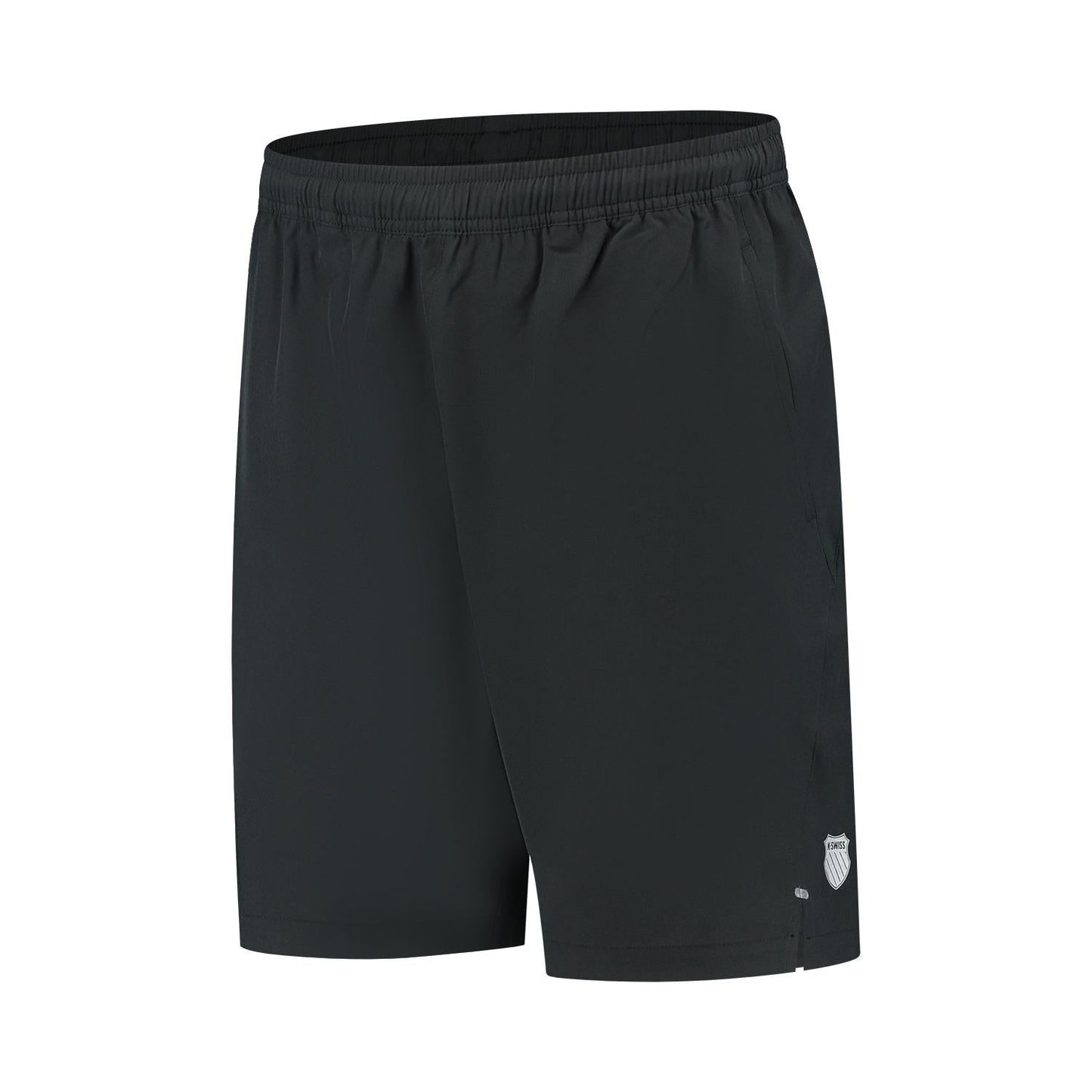 K-Swiss Hypercourt 7" Mens Padel Shorts 2 in black are made from four-way stretch polyester, featuring an elastic waistband and a discreet logo near the hem. Designed for comfort and style, these minimalist shorts are perfect for sports or casual wear.