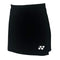 Introducing the Yonex YSKT2024 Women's Padel Skirt/Skort in black with a white logo featuring two circles and a triangle on the bottom right. This straight-hem athletic skirt is made of moisture-wicking fabric, ideal for intense matches.