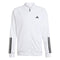The ADIDAS Men's 3 Stripe Knit Padel Jacket in white features the iconic black adidas logo on the chest and 3 Stripe detailing on the sleeves, ideal for padel enthusiasts.