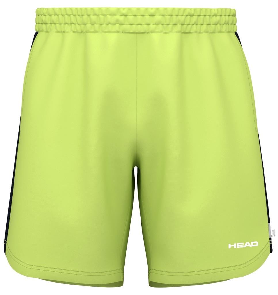 The HEAD Power Men's Padel Shorts - LL are bright green with an elastic waistband and black side panels, featuring Moisture Transfer Microfiber technology for comfort and stretch. The brand "HEAD" is printed in white on the lower right side.