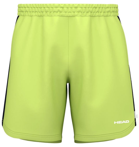The HEAD Power Men's Padel Shorts - LL are bright green with an elastic waistband and black side panels, featuring Moisture Transfer Microfiber technology for comfort and stretch. The brand "HEAD" is printed in white on the lower right side.