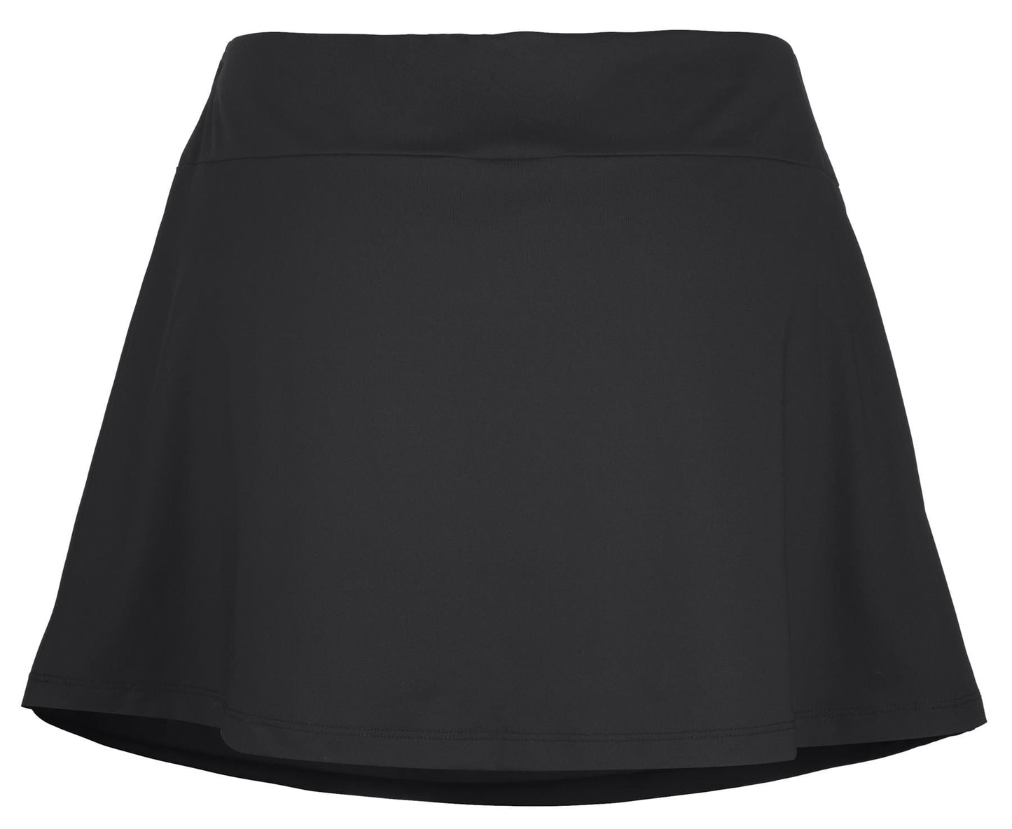 Product Description: Introducing the Babolat Play Women's Padel Skirt in elegant black, designed by Babolat. This skirt features a wide, high waistband and showcases a recycled polyester fabric against a crisp white backdrop, offering a smooth finish. Its slightly flared A-line silhouette makes it an ideal choice for any occasion.