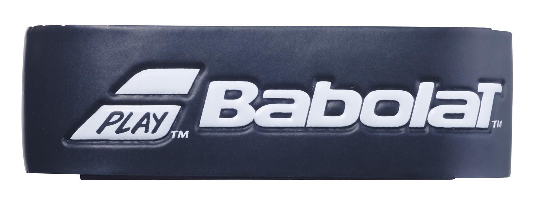 A close-up highlights the absorbent Babolat Syntec Pro X1 Replacement Padel Grip in black, adorned with "Babolat" and the "Play" logo in crisp white lettering. Ideal for replacing your current grip, it is crafted to elevate your game with enhanced comfort and performance.