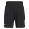 These black ADIDAS Men's 3 Stripe Padel Shorts feature a small white Adidas logo on the left thigh, a white number 11 on the right, and are designed with an elastic waistband and moisture-wicking fabric for comfort. Perfect for high-performance play.