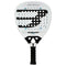 The Bullpadel Vertex 05 2026 Padel Racket in white and black features a high-performance design with a black handle, circular holes on the hitting surface, and a prominent stylized "B" logo across the face.