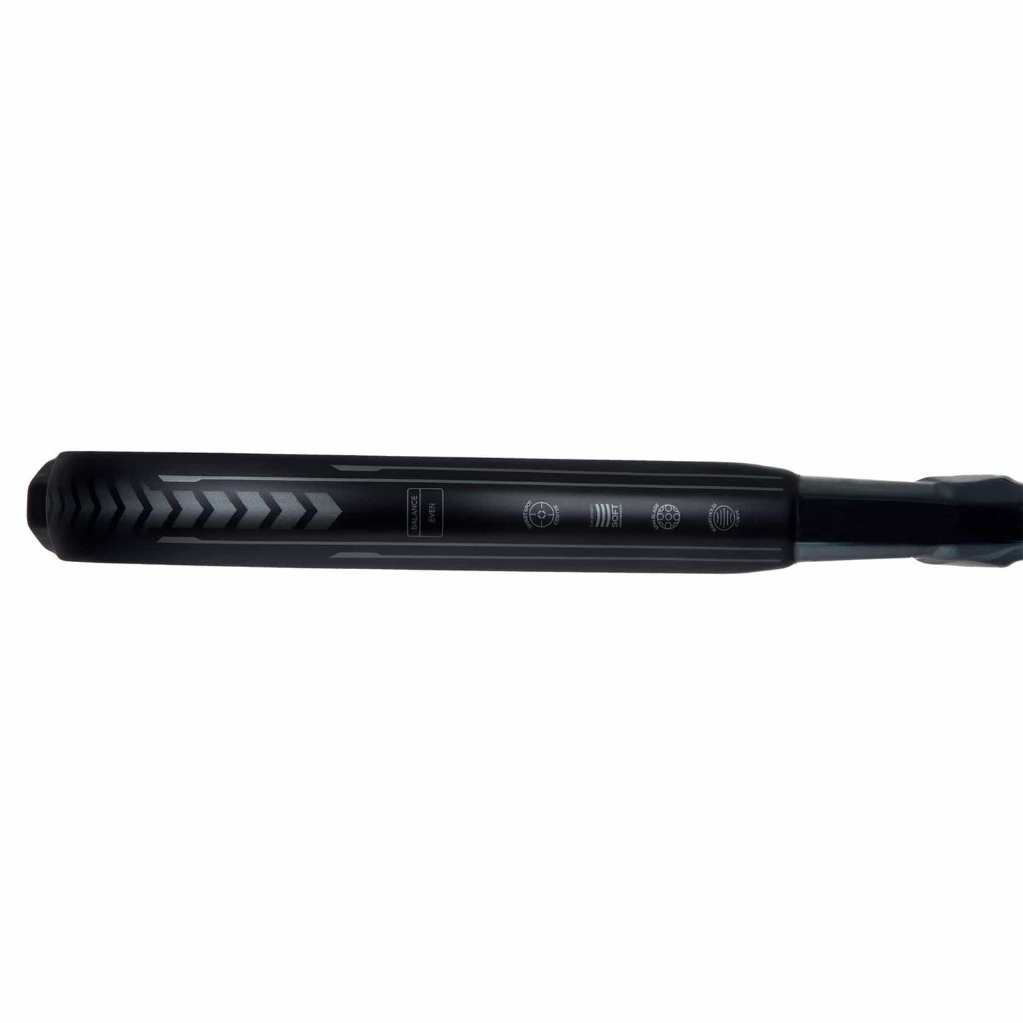 The sleek, black ADIDAS Metalbone Carbon CTRL 3.3 Padel Racket by adidas features a glossy 6K Carbon finish for durability, three textured buttons on the top side, and a digital display near the buttons to show temperature settings.