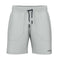 These light gray HEAD Performance Men's Play Padel Shorts boast a 4-way stretch, elastic waistband, and adjustable drawstring. They feature moisture transfer microfiber with subtle pocket stitching and the brand logo printed in black on one leg.