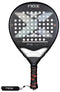 The NOX AT10 Pro Cup HARD By Agustin Tapia 2025 Padel Racket features a perforated surface, large "X" design, black grip with red and white NOX branding, attached wrist strap, and Smartstrap® system for enhanced safety.