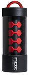 The Nox Padel Custom Grip - Red by NOX comes in a cylindrical package with a clear window showing five red silicone rings. The black box features a red and black rope handle and “NOX Custom Grip” text, designed to reduce vibrations for comfort.