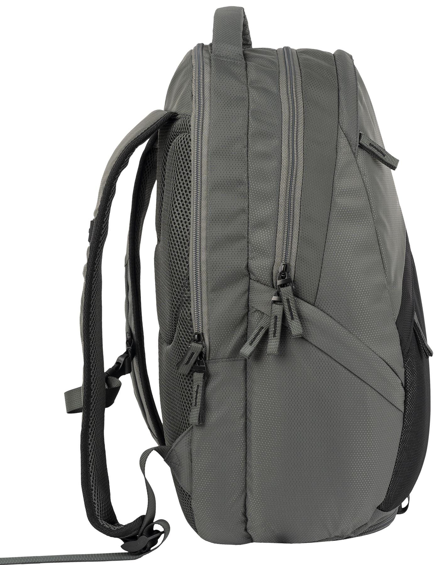 The NOX Street Series Padel Backpack in grey features two main zippered compartments, a mesh side pocket, and ergonomic padded straps—ideal for sports adventures.
