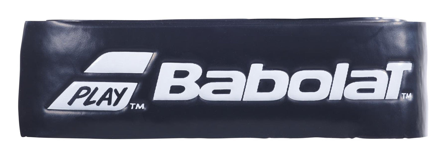 The Babolat XCEL Gel X1 Replacement Padel Grip in black features a white "Babolat Play" logo and offers high absorption for optimal comfort with each swing.