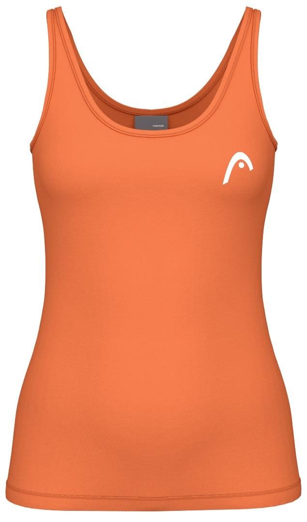 The HEAD Spirit II Women's Padel Tank Top - CN by HEAD is an orange sleeveless design with a scoop neckline and a small white logo on the left chest. Made from Moisture Transfer Microfiber, it provides cooling technology for enhanced comfort.