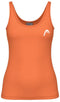 The HEAD Spirit II Women's Padel Tank Top - CN by HEAD is an orange sleeveless design with a scoop neckline and a small white logo on the left chest. Made from Moisture Transfer Microfiber, it provides cooling technology for enhanced comfort.
