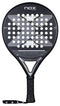 The NOX X-One Advance Series Padel Racket - Black features a large white "X" on its face, multiple circular holes, an HR3 rubber core, textured handle, and wrist strap. Brand: NOX.
