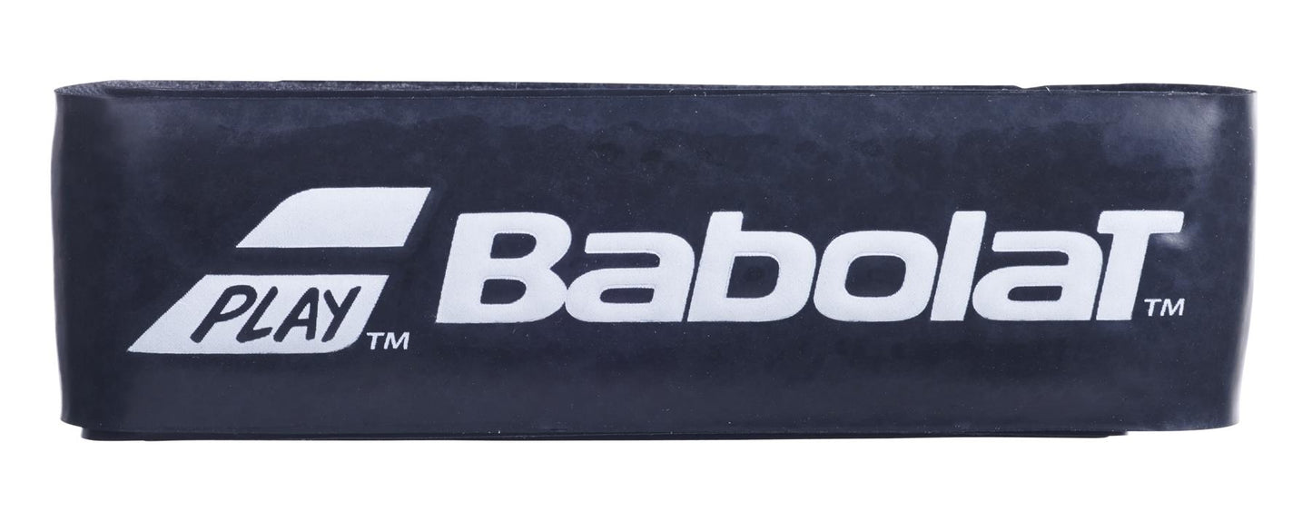 The Babolat Syntec Team X1 Replacement Padel Grip in black showcases a white logo and the word "PLAY" on one side, providing an optimized feel for improved racket feedback.