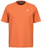 The HEAD Slice II Mens Padel T-Shirt - CN is an orange, short-sleeve top made from 100% polyester interlock fabric. It features a small white logo on the chest and has Moisture Transfer Microfiber technology to keep you cool and dry.