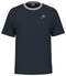 The HEAD Performance Men's Padel T-Shirt in navy features a crew neck, short sleeves, and a minimalist logo on the left chest. Enhanced with Moisture Transfer Microfiber technology, it includes a light gray trim around the neckline for comfort during active wear.
