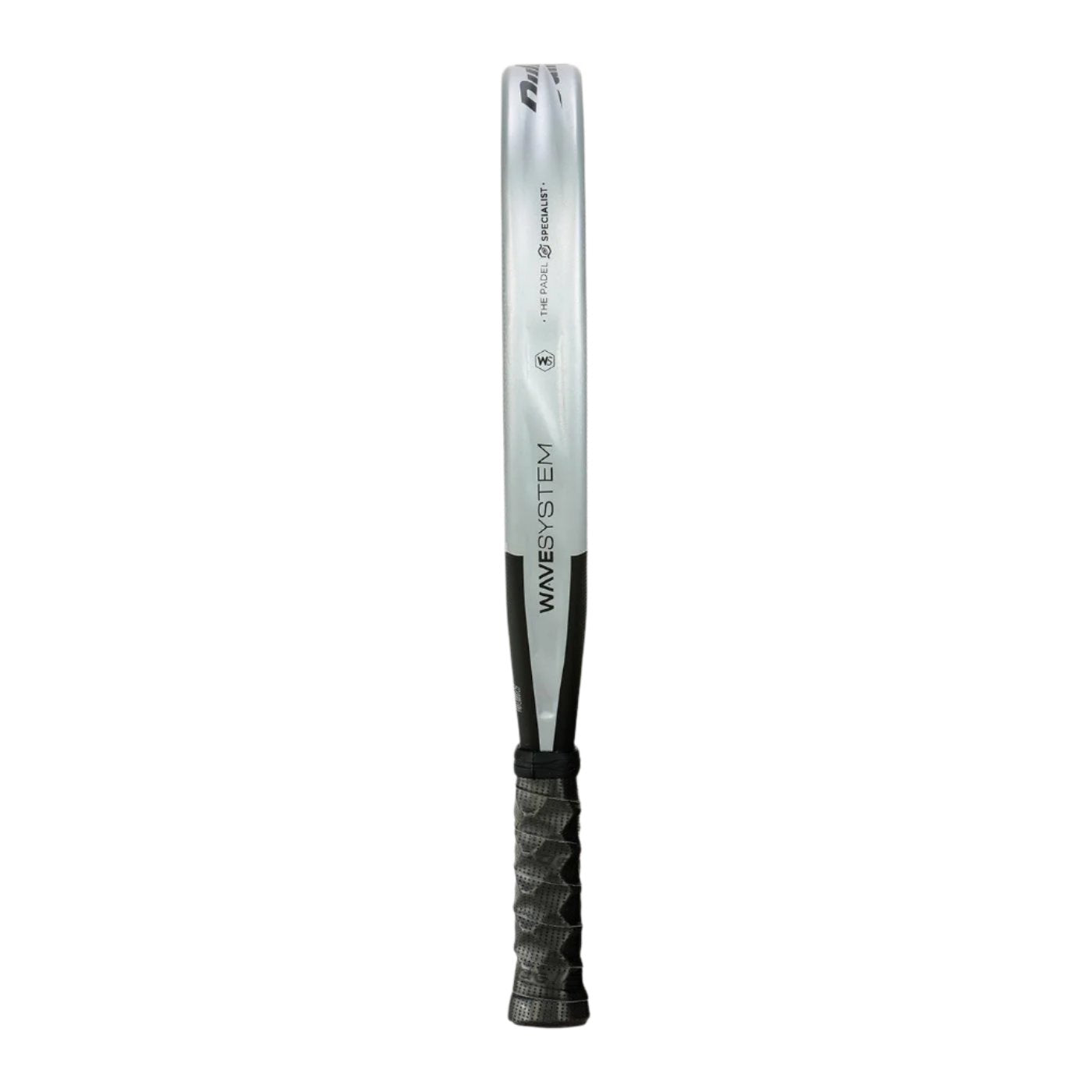 Introducing the Bullpadel Neuron 2025 Padel Racket in a captivating white and black color scheme. Its elegant design features cutting-edge X-TEND Carbon 3K technology, embodying modern style with a sleek, smooth finish that's perfect for any padel enthusiast.