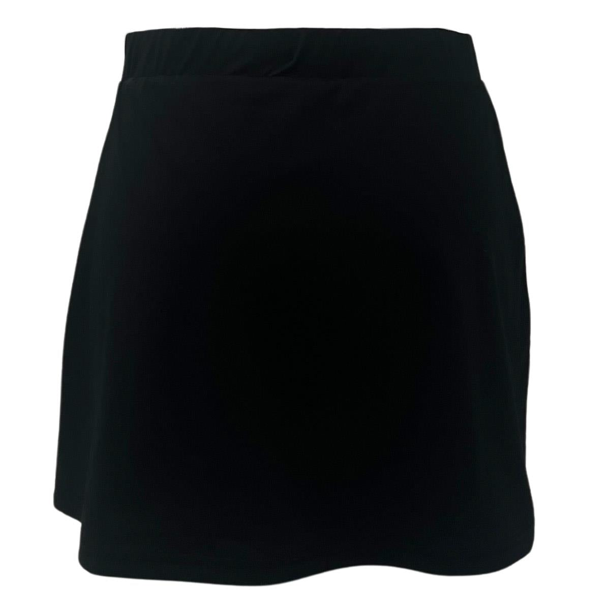 The Yonex YSKT2024 Women's Padel Skirt/Skort in black blends style and function with a knee-length, subtly flared design and moisture-wicking fabric, ideal for active days on the court.