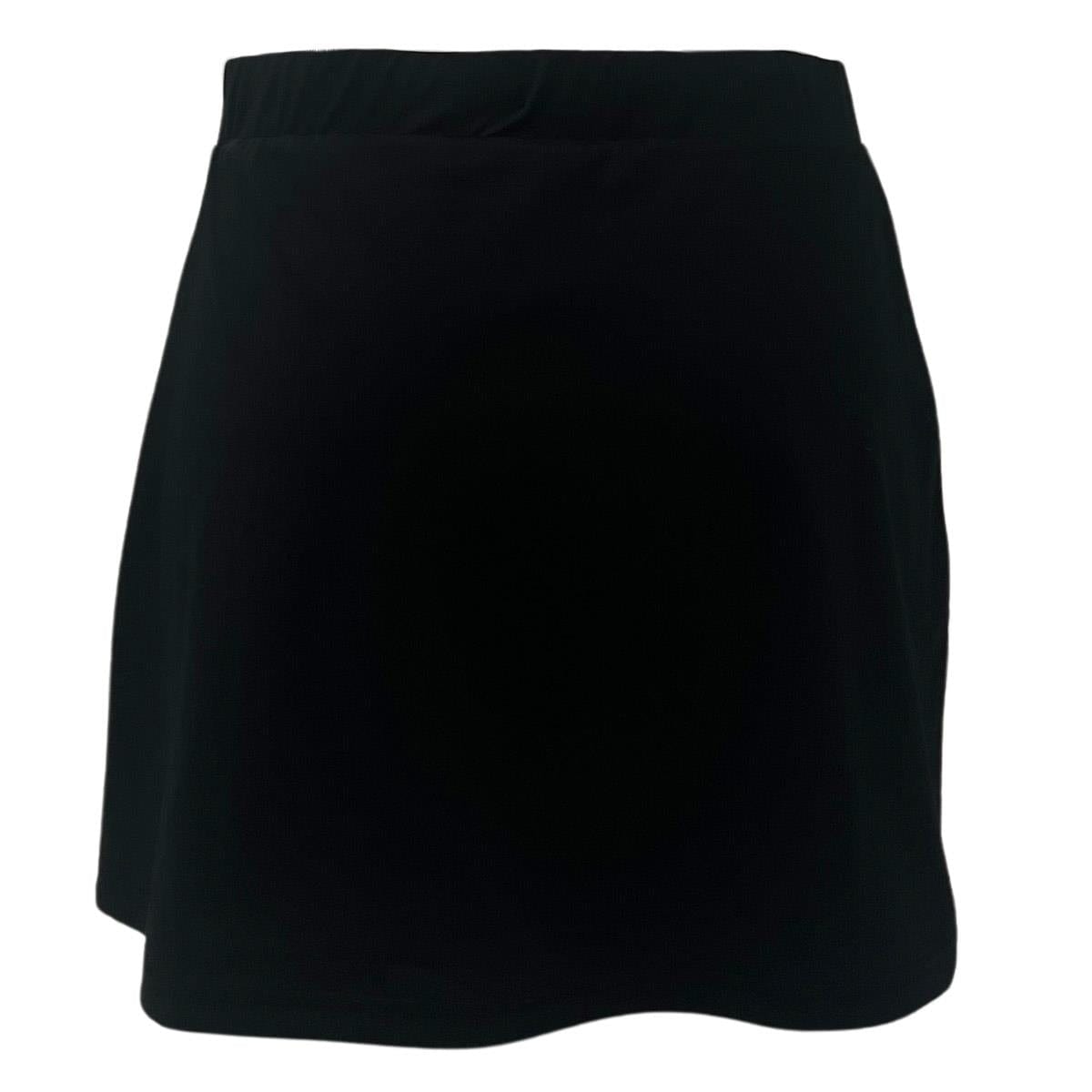 The Yonex YSKT2024 Women's Padel Skirt/Skort in black blends style and function with a knee-length, subtly flared design and moisture-wicking fabric, ideal for active days on the court.