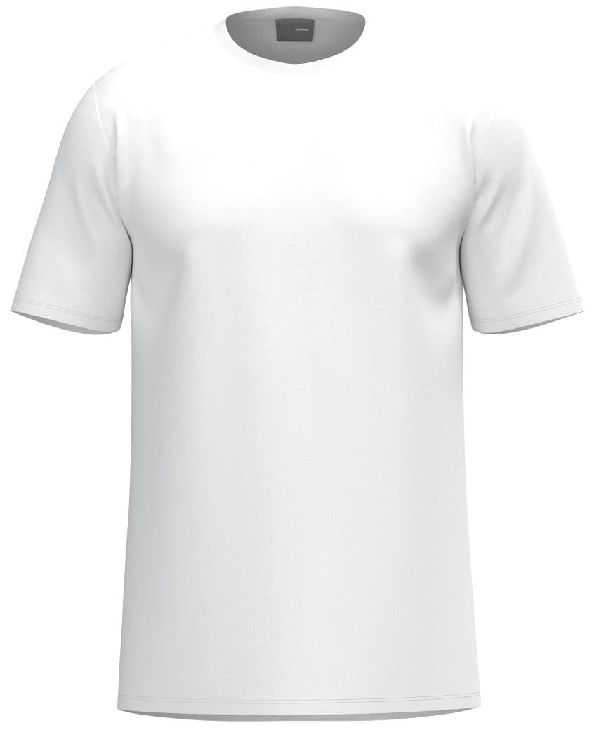 The HEAD Simple Men's Padel T-Shirt in white, showcased on a white background, offers sporty style and athletic comfort with its short sleeves and round neckline. A versatile staple for any active wardrobe.