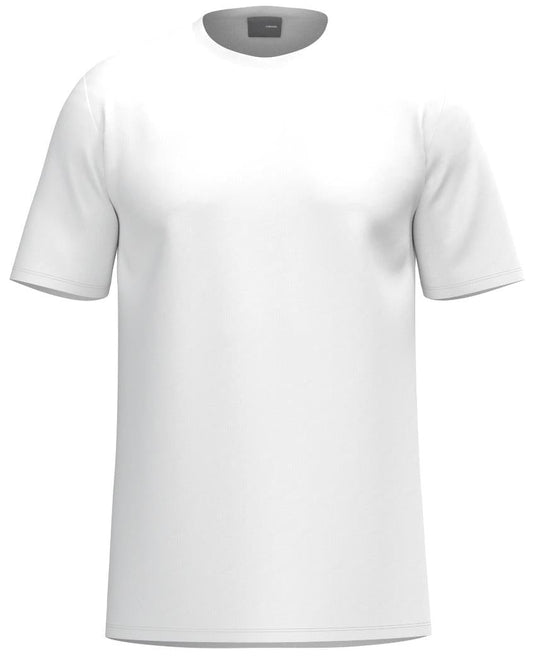 The HEAD Simple Men's Padel T-Shirt in white, showcased on a white background, offers sporty style and athletic comfort with its short sleeves and round neckline. A versatile staple for any active wardrobe.