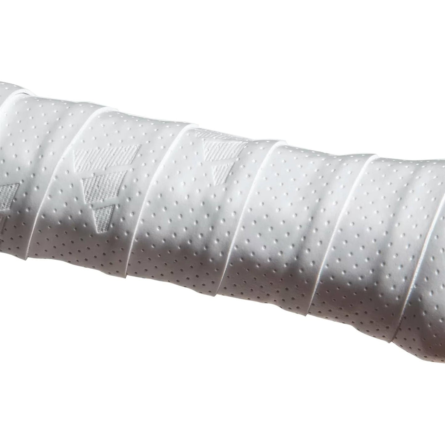 Close-up of adidas ADIDAS Padel Overgrips (3 Pack) in white, featuring textured micro-perforations and embossed triangular patterns for improved comfort and performance.