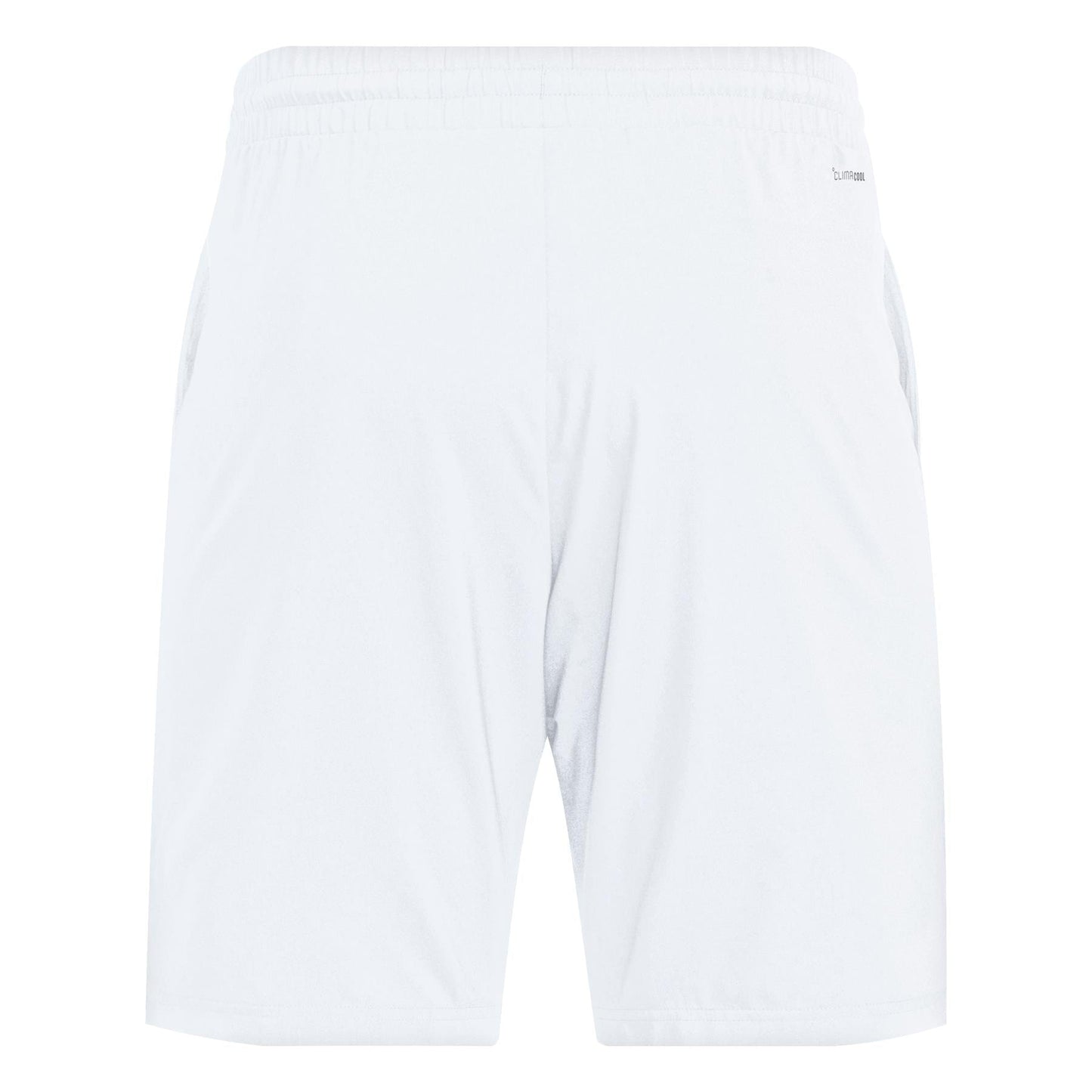 The adidas Men's 3 Stripe Padel Shorts in white feature an elastic waistband, offering lightweight and breathable fabric. These moisture-wicking shorts are ideal for badminton or gym sessions.