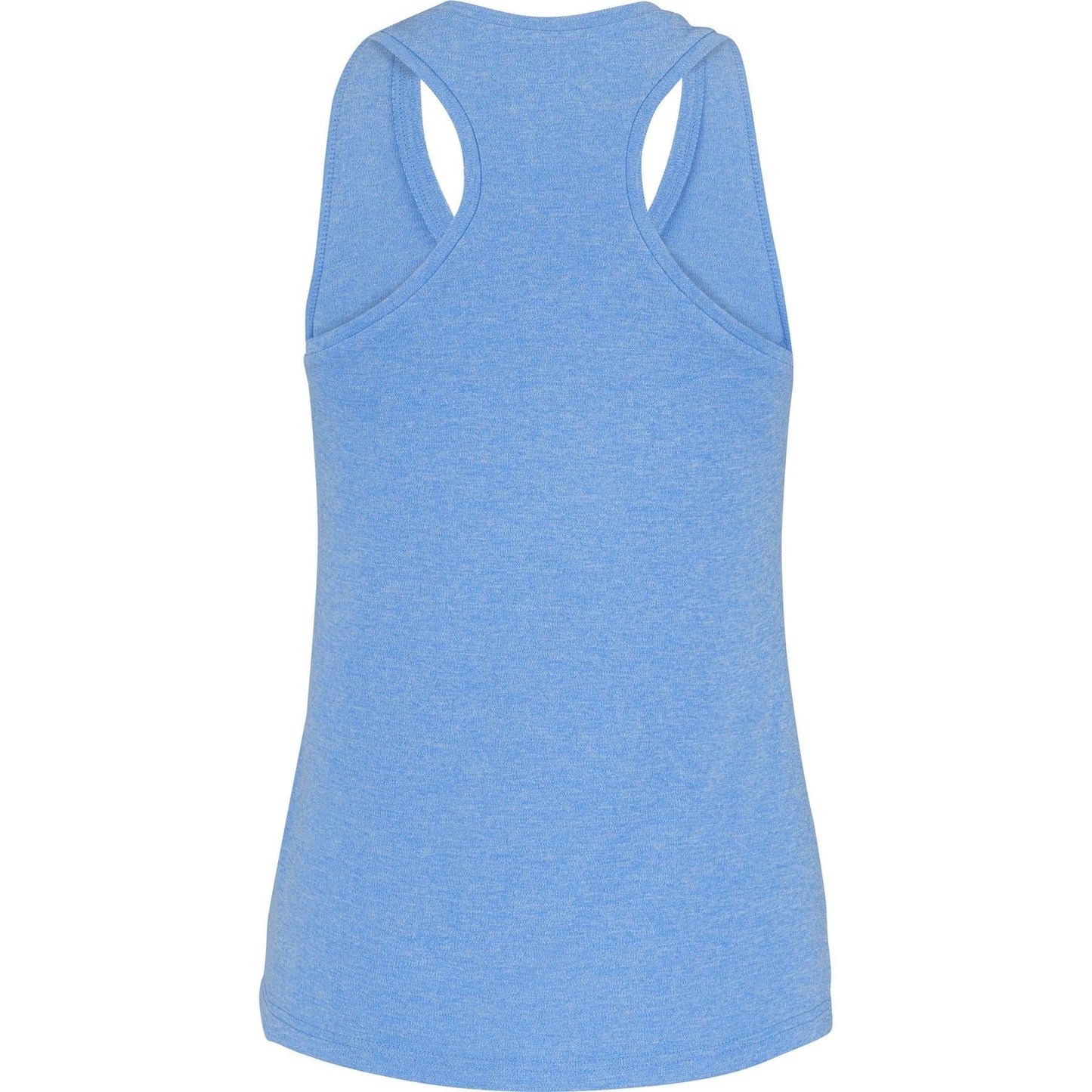 The Babolat Play Women's Padel Tank Top in White/Blue Heather offers a racerback design crafted from recycled polyester, with a slightly heathered texture for a casual and comfy feel—ideal for women who love stylish and sustainable sportswear.