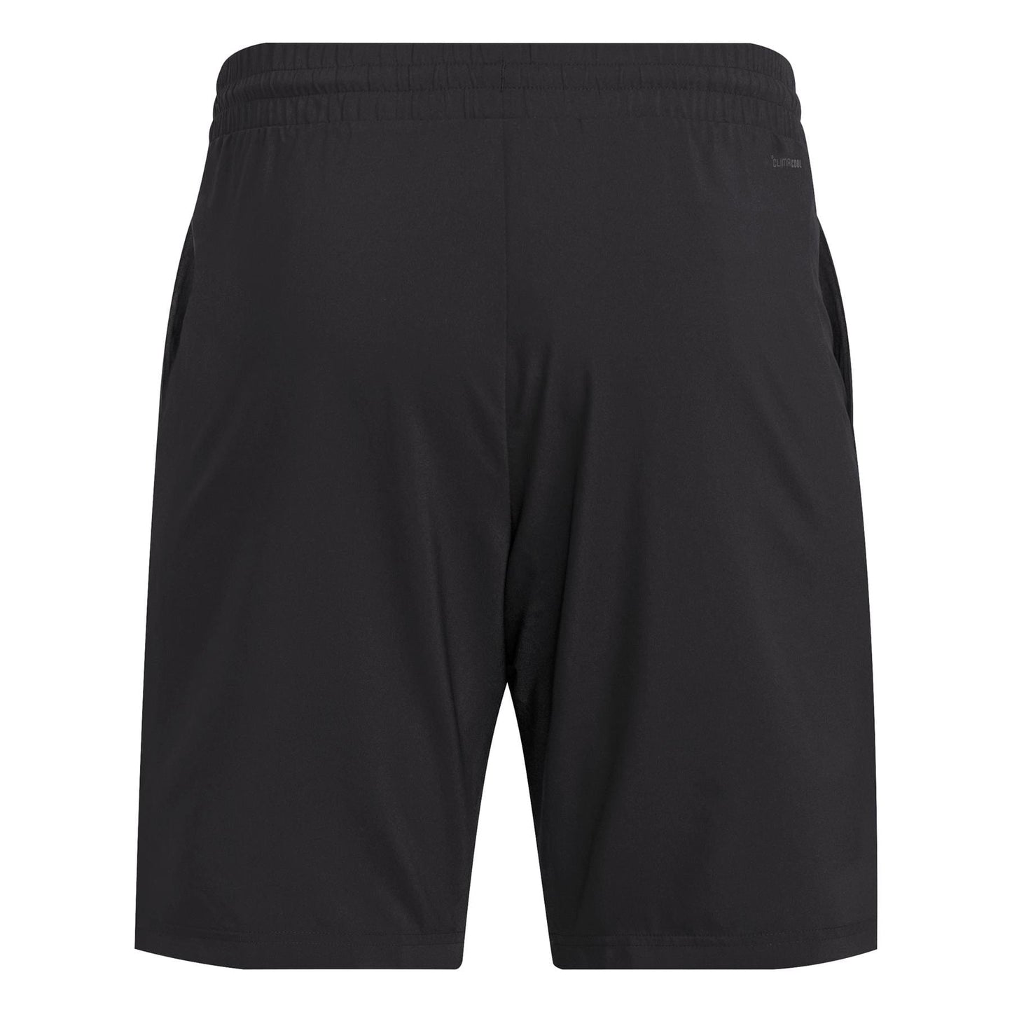 Discover the adidas Men's 3 Stripe Padel Shorts. Crafted from recycled materials, these black shorts offer an elastic waistband and side pockets for a comfortable, sustainable fit. Displayed on a plain white background, they blend style and functionality seamlessly.
