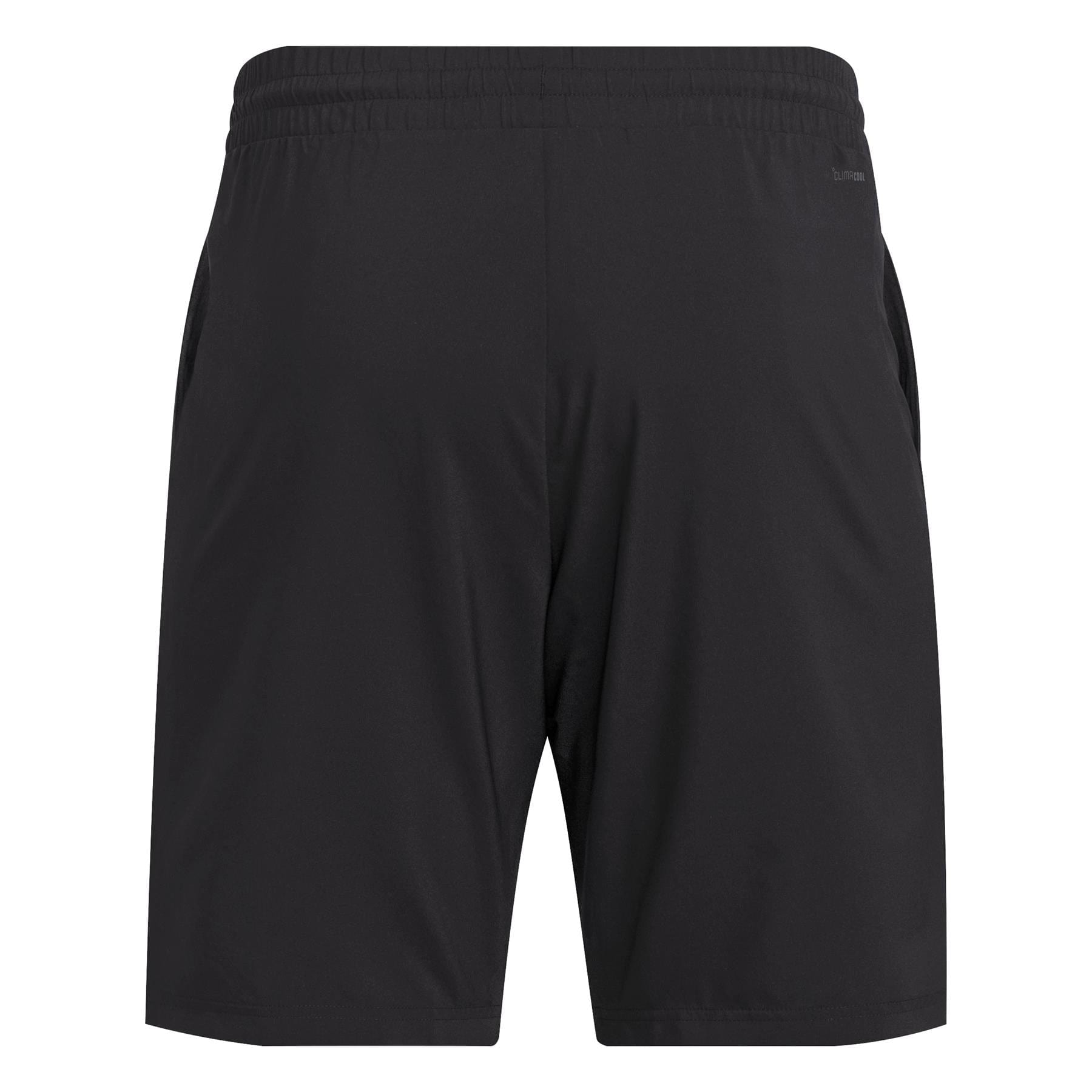 Discover the adidas Men's 3 Stripe Padel Shorts. Crafted from recycled materials, these black shorts offer an elastic waistband and side pockets for a comfortable, sustainable fit. Displayed on a plain white background, they blend style and functionality seamlessly.