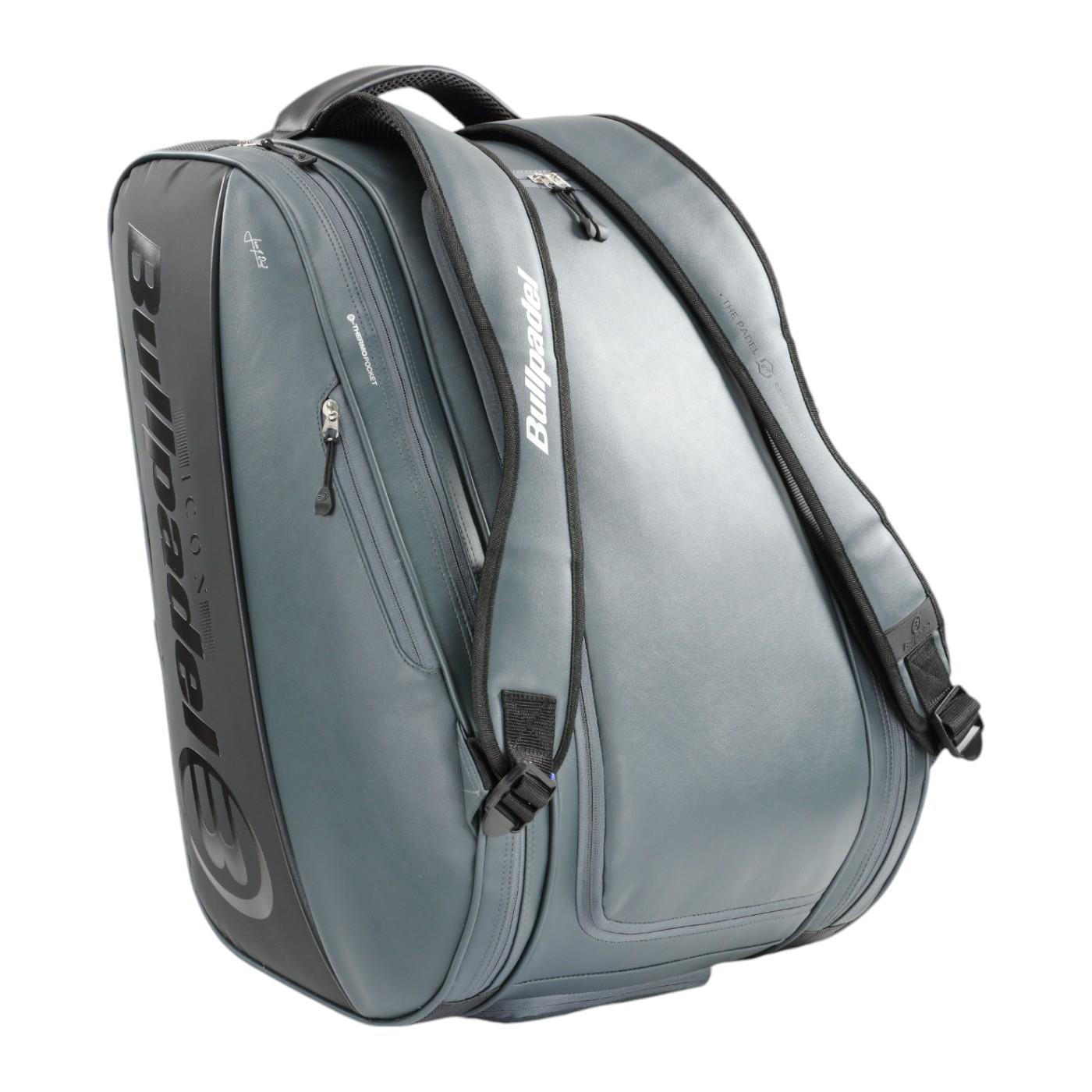 The Bullpadel Icon 25 Padel Racket Bag in graffiti design combines sleek functionality with multiple zippered compartments and padded shoulder straps. Featuring the bold brand logo, it's ideal for carrying gear, just like Juan Martín Díaz would use his Padel Racket Bag.