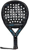 The adidas ADIDAS Adipower Multiweight CTRL 3.4 Padel Racket in black and blue, endorsed by Álex Ruiz, features a textured surface with circular perforations. The handle includes grip tape and a wrist strap, while the brand logo and design elements enhance its professional appearance.