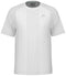 Front view of the HEAD Performance Men's Padel T-Shirt in white, a short-sleeved athletic top with subtle horizontal texture, body-mapping for enhanced fit, and a small logo on the upper left chest.