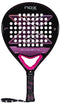 NOX X-One Silhouette Advance Series Padel Racket in black and pink features a large "X" design, white holes, black grip with pink details, Fibre Glass 3K construction, HR3 core for playability, and NOX branding.