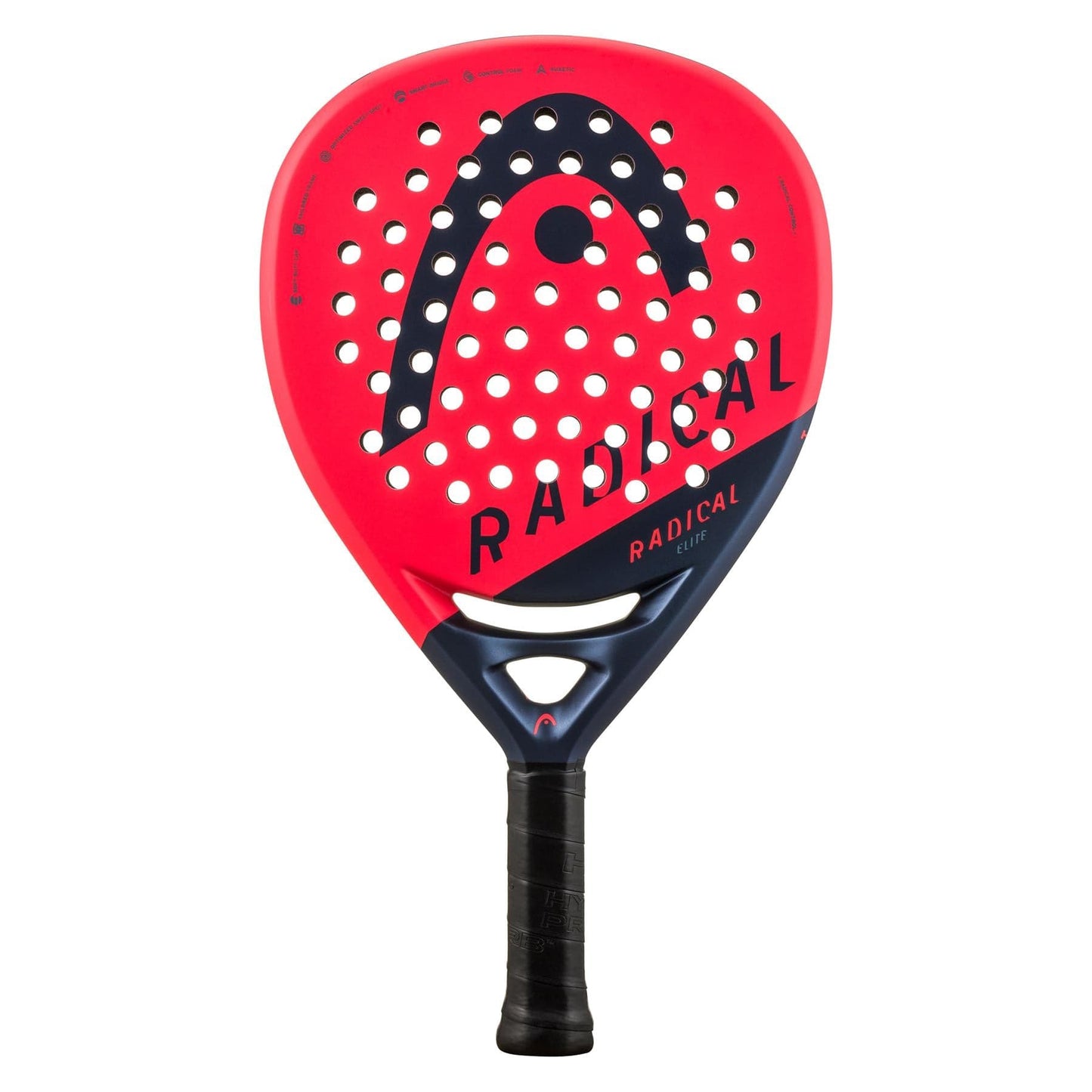 Incorporating Auxetic technology for improved control during gameplay, the HEAD Radical Elite 2024 Padel Racket stands out with its eye-catching orange design and "RADICAL" prominently displayed. A pattern of small holes enhances its sleek logo, and the handle offers comfort and grip with a black wrap.