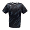 The Yonex YTM8 Men's Padel T-Shirt in Black/Silver features a gray lightning bolt pattern on breathable, moisture-wicking polyester, with white trim at the neckline and a Yonex YTM8 logo on the left chest for added style.
