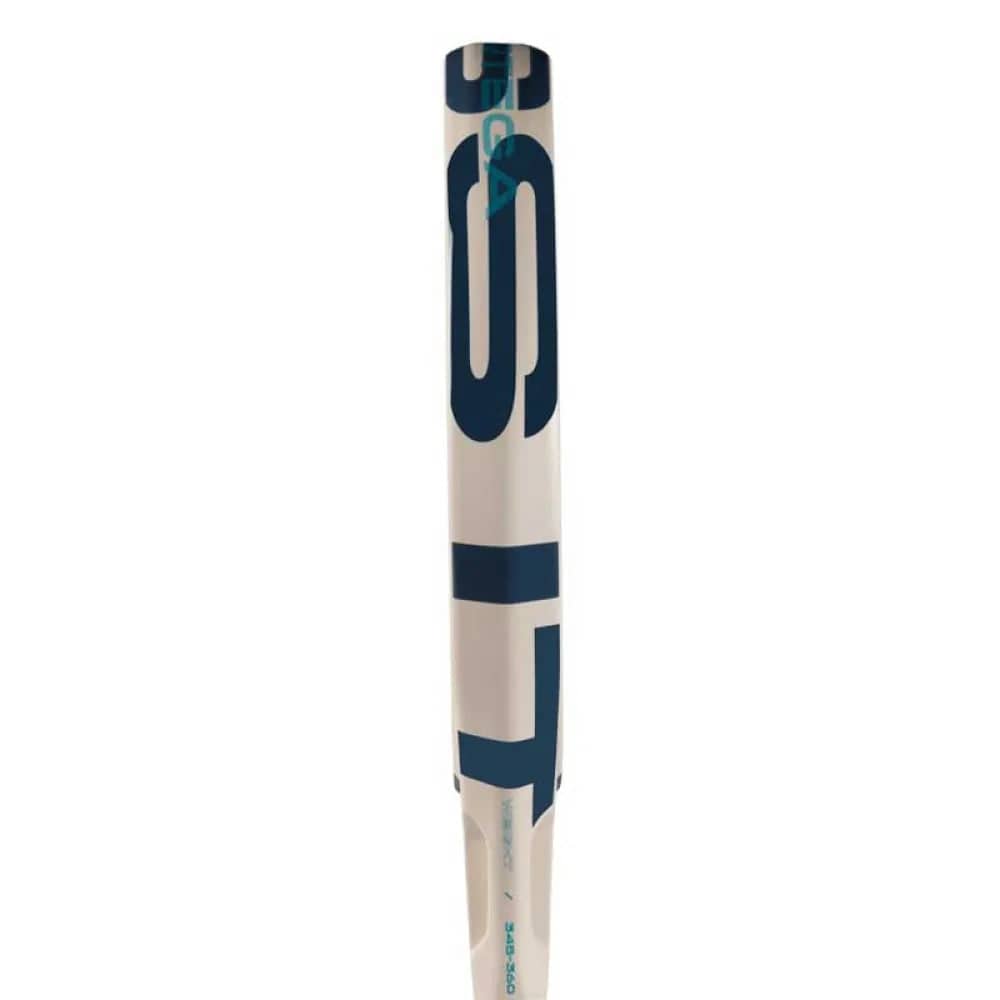 The adidas Cross It Light 3.4 Padel Racket in Chalk White stands upright, featuring bold blue graphics and text along the barrel. Its modern, minimalistic design includes Dynamic Air Flow for improved performance.