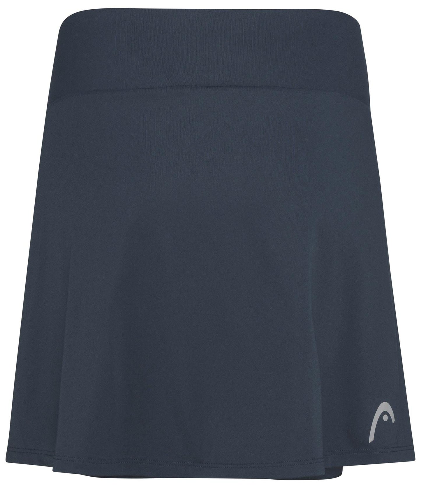 The HEAD Club Basic Women's Padel Skort Long in navy boasts a wide waistband and a subtle logo on the lower right. Crafted with Moisture Transfer Microfibre, its smooth, breathable fabric offers comfort and style for both sports and casual wear.