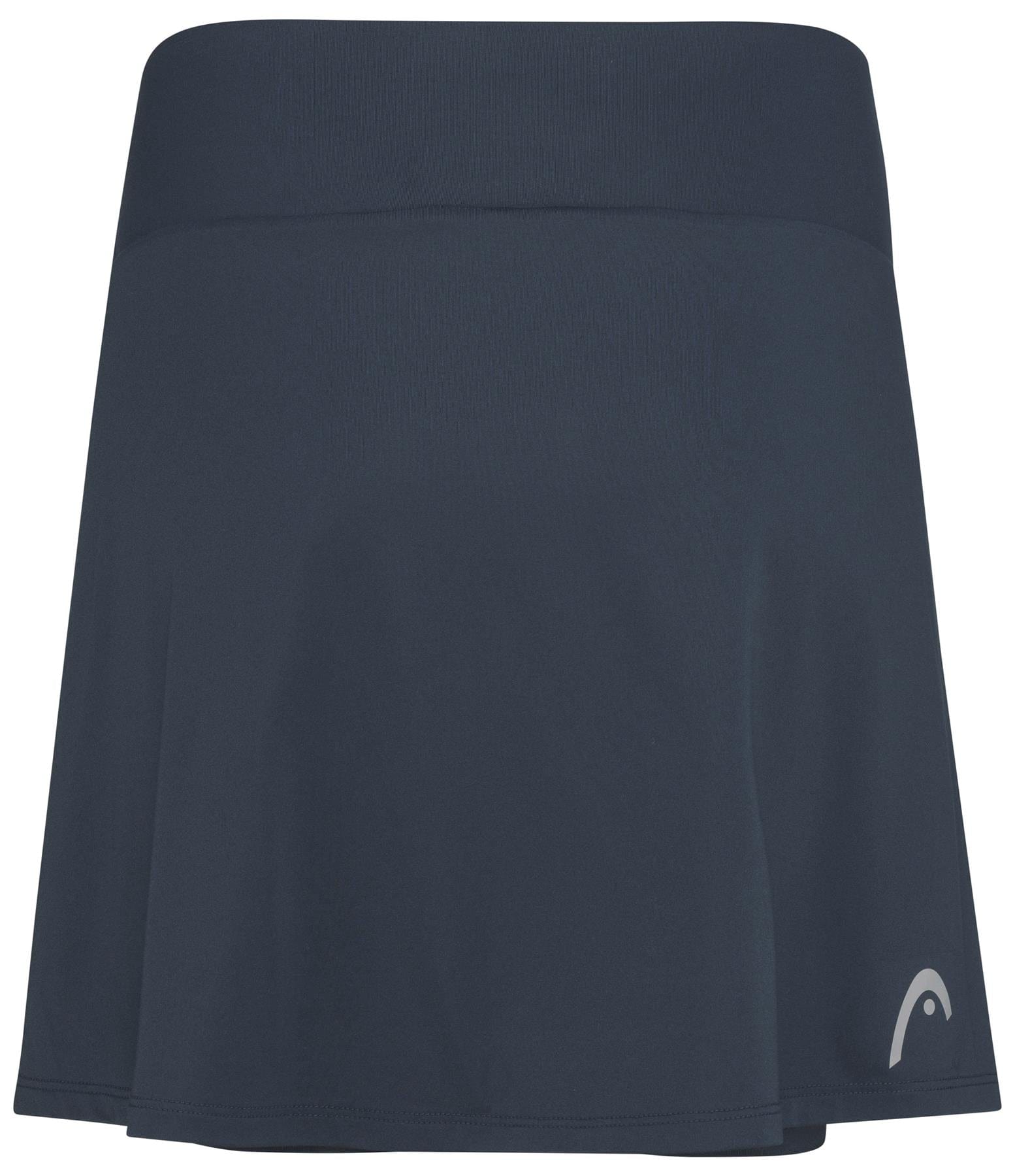 The HEAD Club Basic Women's Padel Skort Long in navy boasts a wide waistband and a subtle logo on the lower right. Crafted with Moisture Transfer Microfibre, its smooth, breathable fabric offers comfort and style for both sports and casual wear.