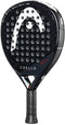 The HEAD Coello Vibe 2025 Padel Racket - Black features a black and white design, Arturo Coello’s signature, circular perforations, a textured surface, “COELLO VIBE” on the face, and a grip-taped handle—great for stylish beginners.