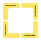Eight yellow Dunlop Padel Court Edge stickers from the pack are arranged in a square, each featuring the black "Dunlop" text. They are positioned at right angles to mimic a Dunlop Padel Court setup, creating a frame-like effect on a white background.