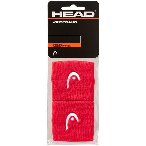 The HEAD 2.5" Padel Wristband in red, displaying the brand's logo in white at the center, comes packaged with a focus on "Sweat Absorption." These wristbands are made of nylon elastane to enhance your performance and comfort.