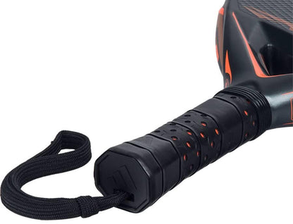 Close-up of the adidas ADIDAS Arrow Hit Carbon CTRL 2026 Padel Racket handle, showing its perforated grip and black wrist strap—ideal for players wanting ultimate control.